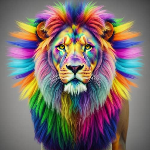 Unique Multicolored Lion with Brilliant Mane
