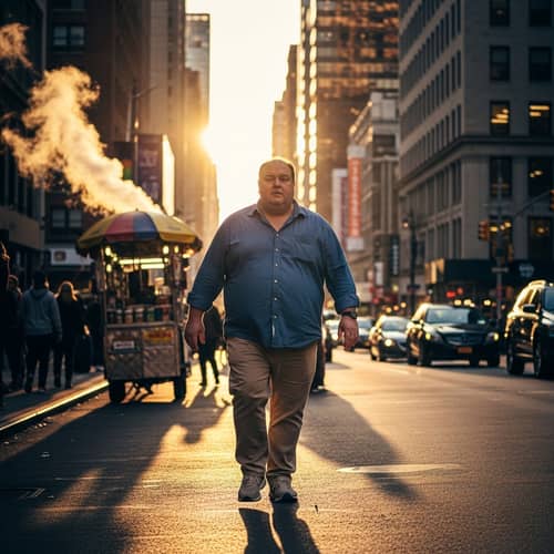 Overweight Man Walking - Stock Photo