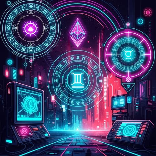 Astrology & Cryptocurrency Digital Art: Futuristic Cyberpunk