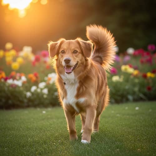 Radiant Sunset Colors: Active Healthy Dog in Lush Green Park