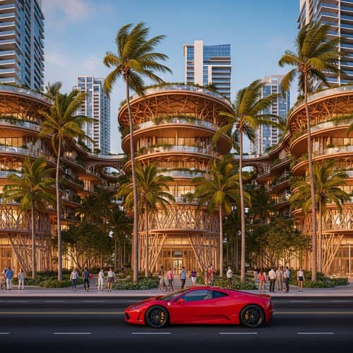 Vibrant Urban Landscape with Tropical Architecture