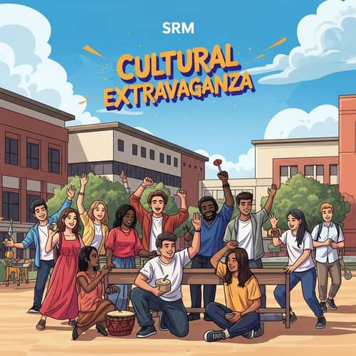 Vibrant Cultural Extravaganza Poster with Diverse SRM Students