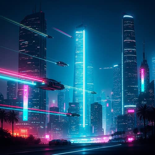 Ultra-Modern Cyberpunk Cityscape at Night | Neon Lights & Flying Cars