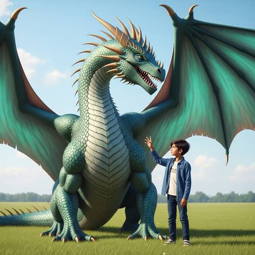 Young South Asian Boy with Majestic Dragon - Magical Encounter