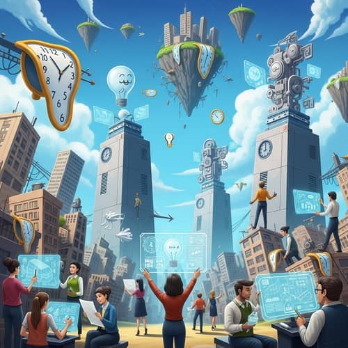 Surreal Innovation Scene: Jumbled Cityscape & Floating Islands