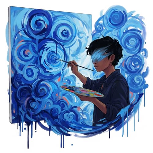 Passionate Individual Immersed in Painting | Abstract Style Illustration