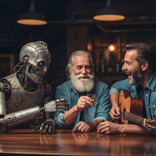 Diverse Three-Piece Acoustic Band Taking a Break | At Dimly Lit Bar