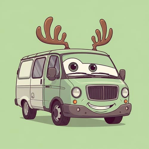 Cartoon-Style GAZelle Vehicle with Antlers on Light Green Background