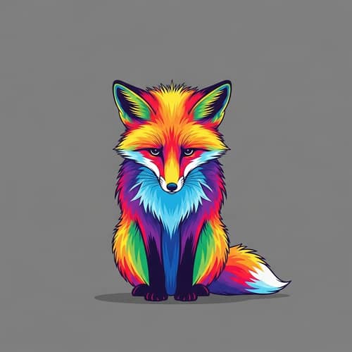 Sad and Lonely Small Rainbow Fur Fox - Minimalist Depiction