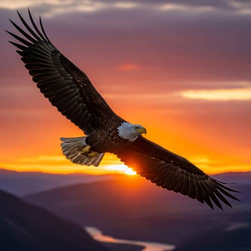 Majestic Eagle Soaring in Vibrant Sunset Sky - National Geographic Style