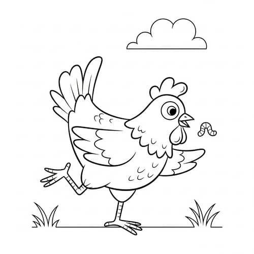 Playful Chicken Illustration for Kids Coloring | Black and White Art