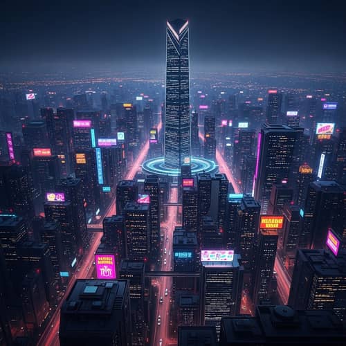 Futuristic Neon Cityscape Digital Painting