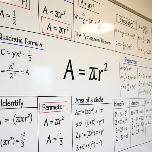 Area of a Circle & Algebraic Formulas on Whiteboard