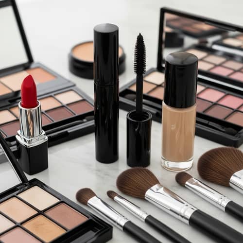 Radiant Cosmetics Collection on Marble Table