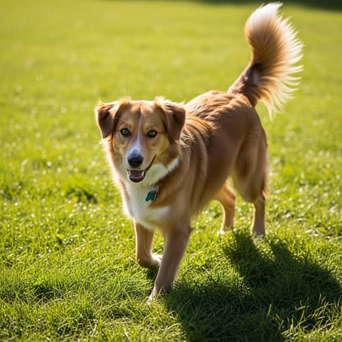 Adorable Purebred Dog Playing in Grassy Field