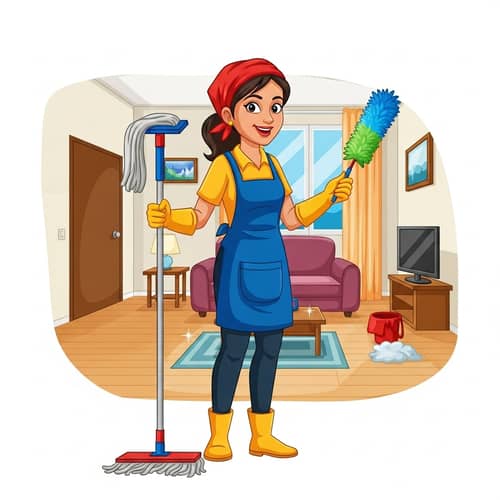 Professional South Asian Woman Cleaning Expertly | Room Cleaning Service