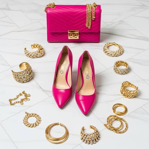 Sophisticated Pink Heels, Purse & Gold Jewelry | Luxury Fashion Accessories