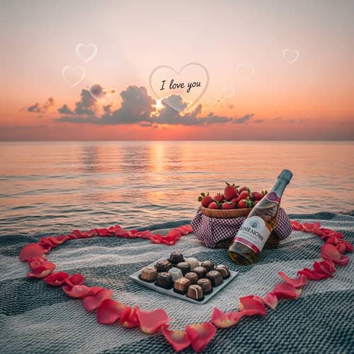 Romantic Sunset Picnic on Beach | Valentine's Day Love Scene
