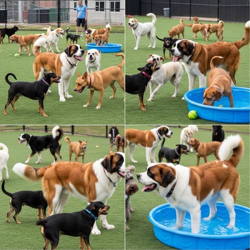 Lively Interactions at Local Dog Park - Joyful Scenes with Various Dog Breeds