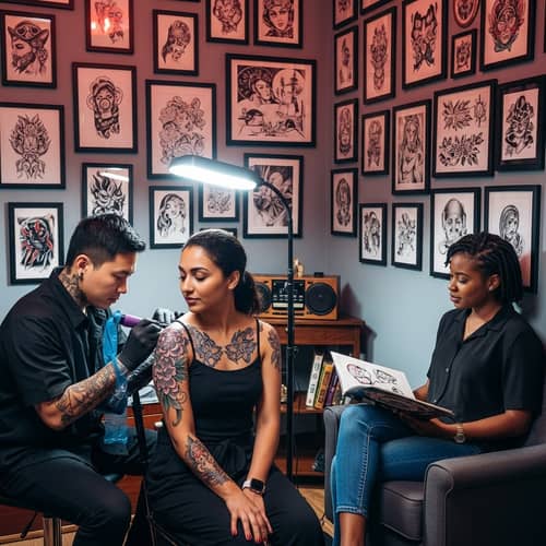 Luxury Tattoo Salon with Diverse Artists and Designs