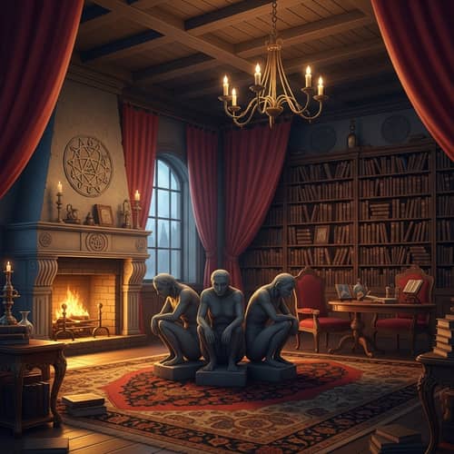 Fantasy Book Wizard's Room - Stone Statues & Fireplace