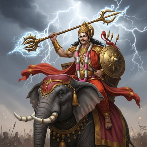 Indian Deity Indra in Mythological War Scene