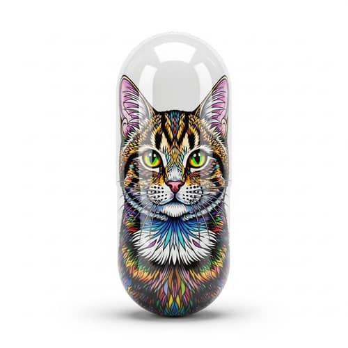 Realistic Colorful Gelatine Capsule with Cat Design