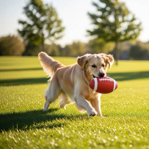Energetic Dog Playing with Vibrant Football - Joyful Park Moment