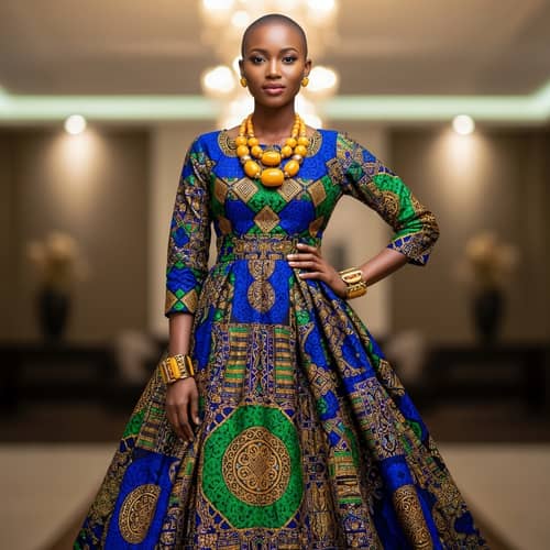 Young Black Woman in Regal African Print Clothing