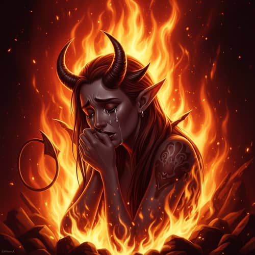 Devil in Tears: Emotional Inferno Illustration in 8K 3D