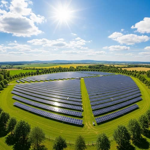 Green Energy: Large Solar Park with Neat Rows of Solar Panels