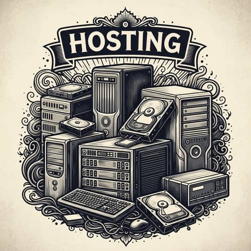 Vintage Black & White Digital Painting Poster - Computer Equipment Hosting