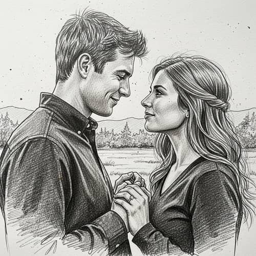 Romantic Couple Graphite Sketch Artwork