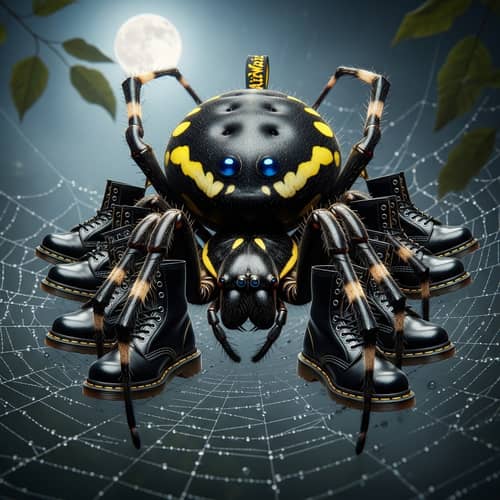 Black and Yellow Orb-Weaving Spider with Dr. Martens Boots