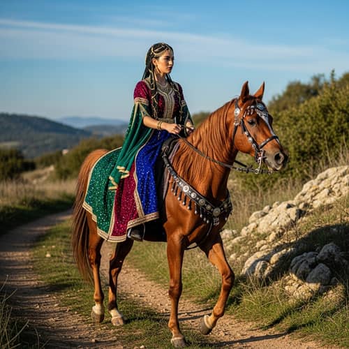 Elegant Middle-Eastern Girl Riding Horse | Regal Fashion