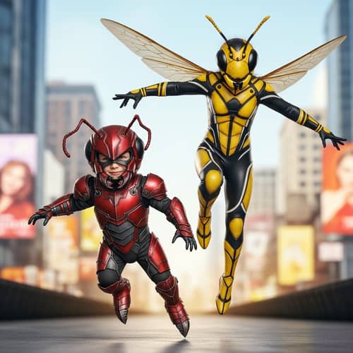 Ant vs Wasp Battle in Cityscape - Dynamic Action Scenario