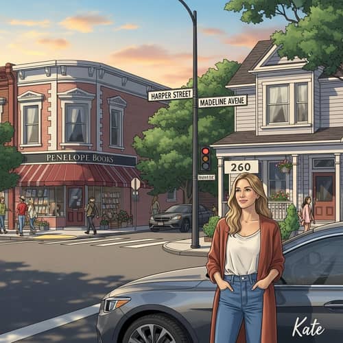 Harper Street & Madeline Avenue Intersection with Penelope Bookstore - City Street Scene Harper Street & Madeline Avenue Intersection with Penelope Bookstore - City Street Scene