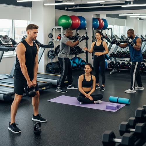 Fitness Coaches Demonstrate Kettlebell, Yoga, and Boxing Workouts