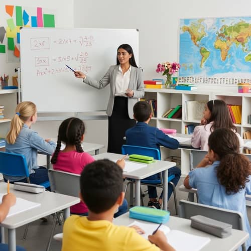 Diverse Classroom with Female Hispanic Teacher Teaching Math