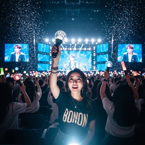 Korean Woman Enjoying Popular K-pop Concert