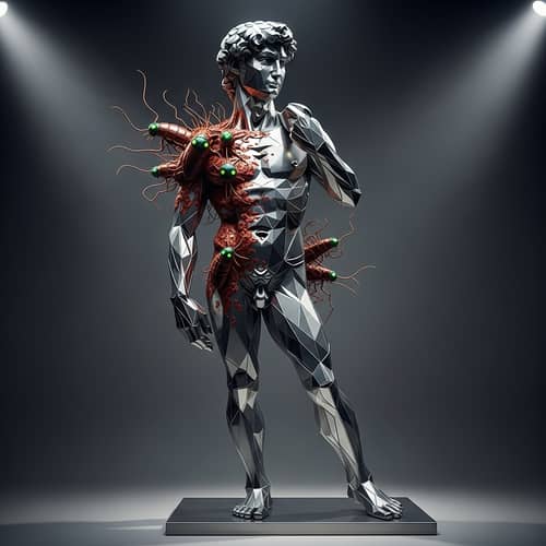 Geometric David Sculpture with Anomalous Roaches