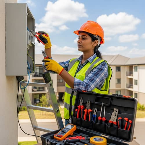 Professional South Asian Female Electrician at Work | Residential Electrical Repairs