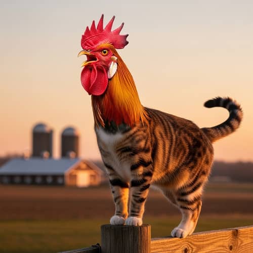 Cat with Face of Rooster - Unique Animal Hybrid