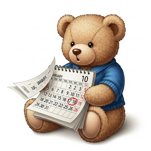 Cute Teddy Bear with Calendar | 10th Day Highlighted