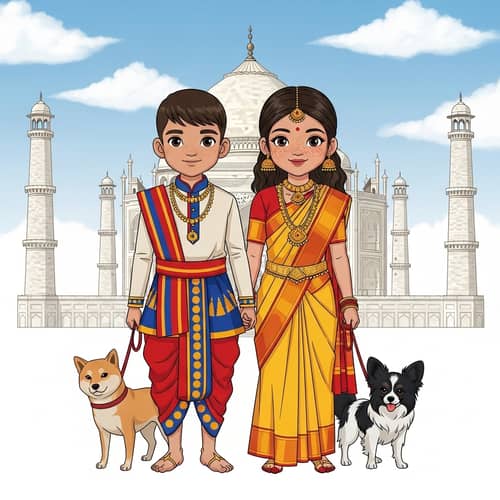 South Indian Boy and Girl in Traditional Attire at Taj Mahal