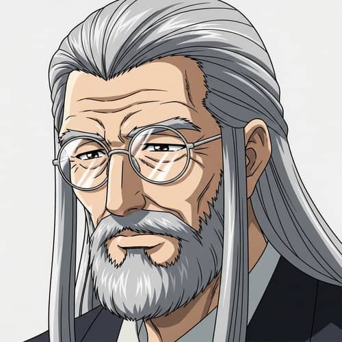Wise Elderly Man Anime: Grey Hair & Beard Artwork