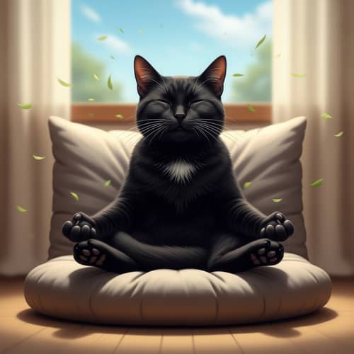 Tranquil Black Cat Meditation Scene