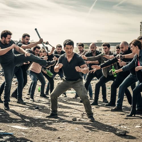 Muscular Asian Man Solo Against Diverse Group - Epic Struggle