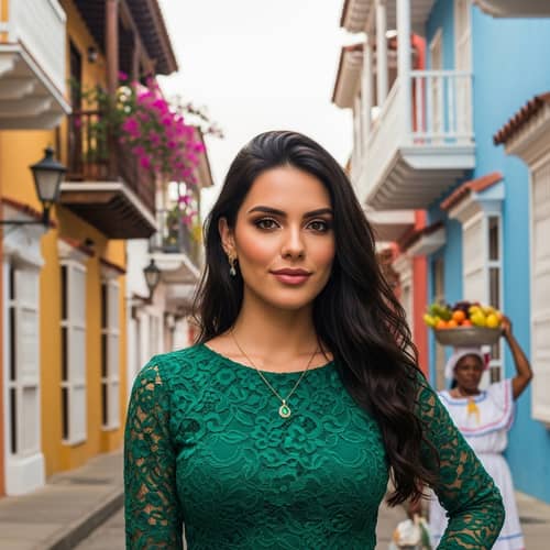 Realistic Colombian Female Model in Sophisticated Fashion