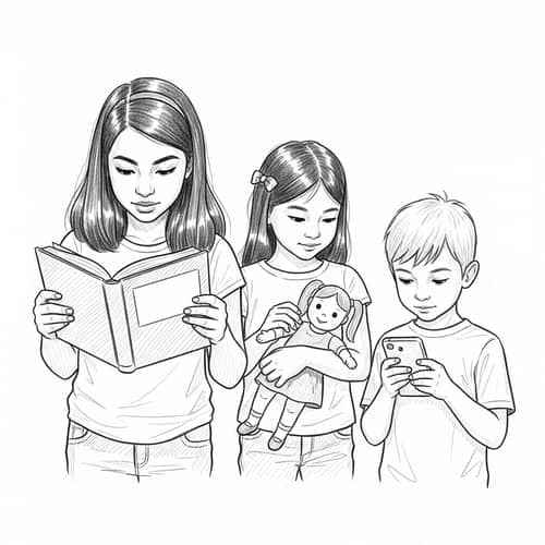Charming Pencil Sketch of Children Engaged in Play